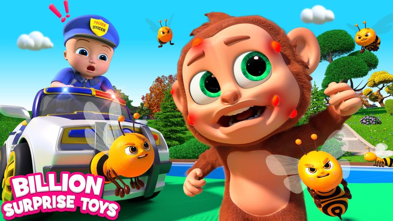 Honey bee attack on Monkey! Kids Cartoons & Songs #billionsurprisetoys